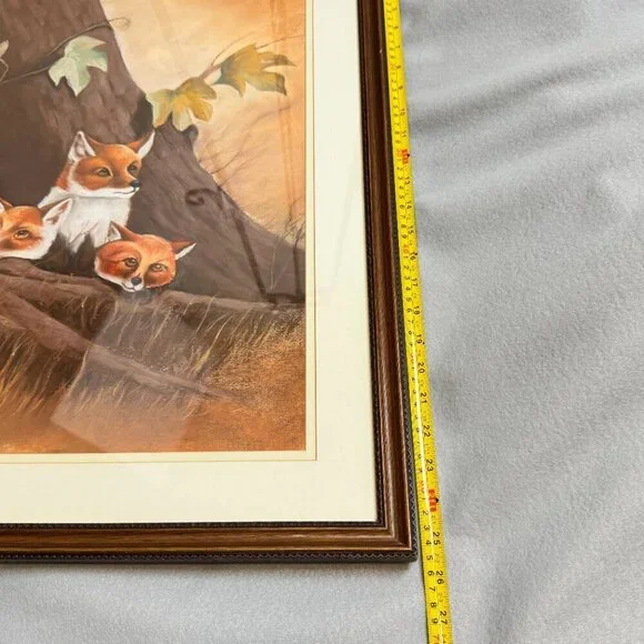 Vintage Unique Framed Fox Family Original Painting Artwork 22"x 25" - Picture 16 of 16
